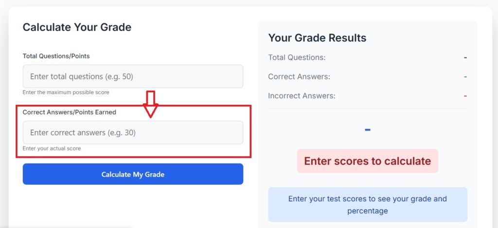 Grade Calculator Correct Answers- Points Earned